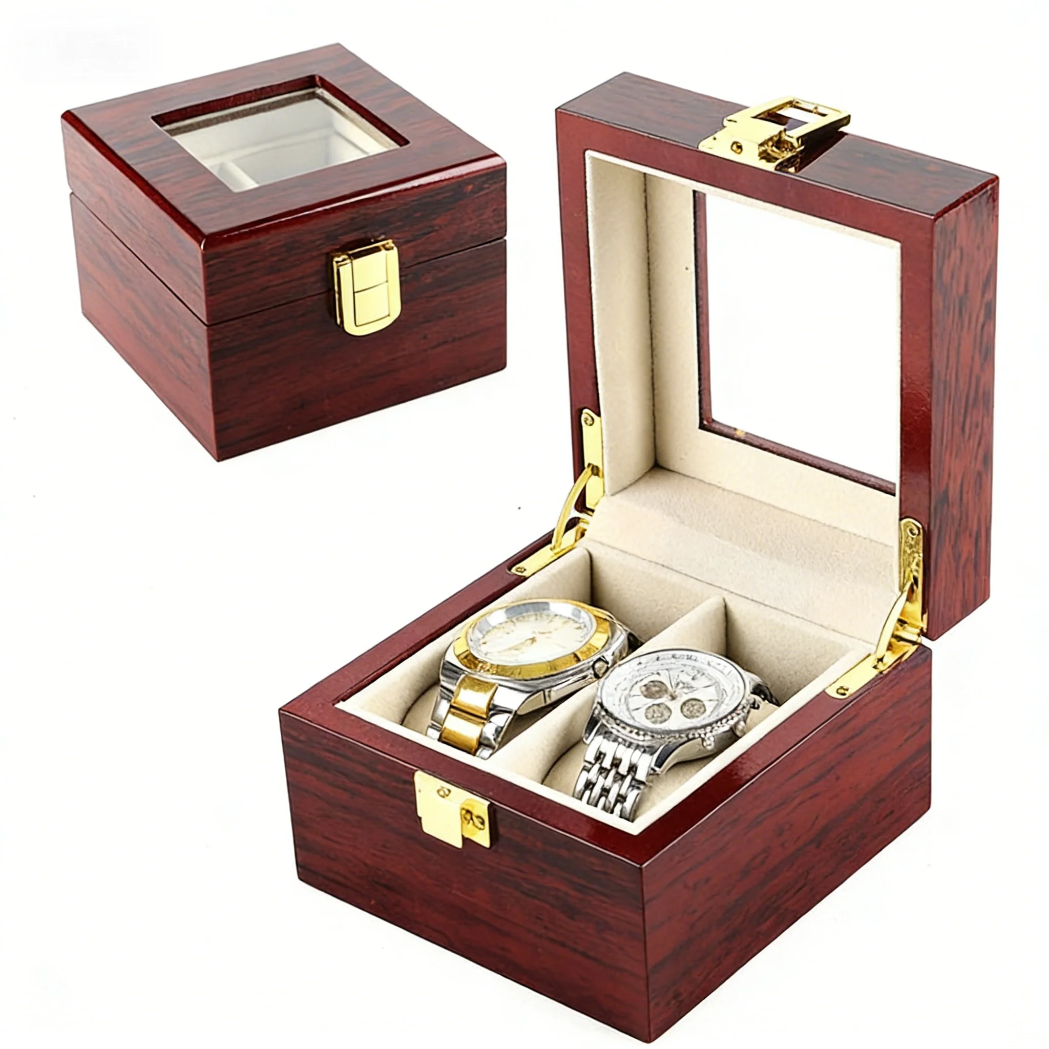 

Luxury Wooden Watch Box 2 Slots Wood Holder Boxes for Men Women Watches Travel Organizer for Men Watch Gift Box