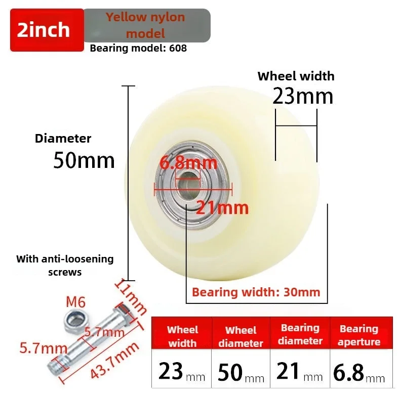 2 Stück Gummi-/Nylon-Ersatzrollen mit Doppellagern, hohe Tragfähigkeit, verschleißfeste Möbelrollen – Detail 17