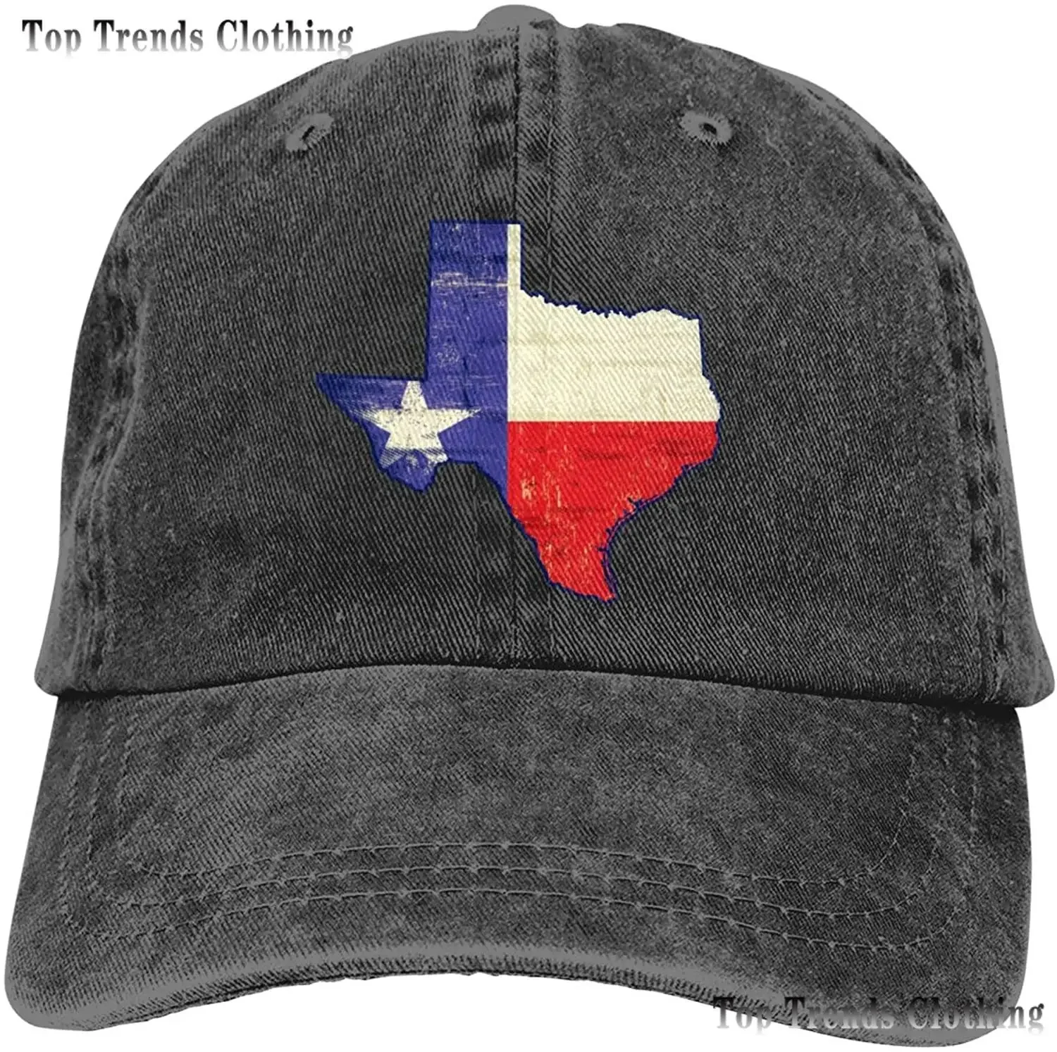 Texas American US States Flag Map Shape Design Denim Fabric Baseball Hat Adjustable Jeans Cap