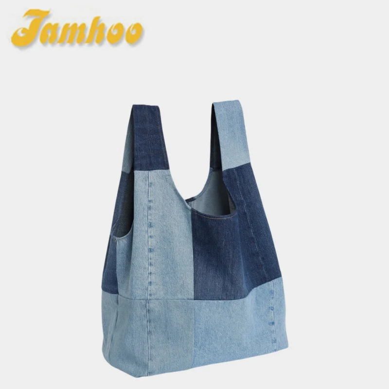 Jamhoo Vintage Patchwork Design damskie torby na ramię dla kobiet moda Denim torebki damskie dżinsy o dużej pojemności duże torby Bolsa