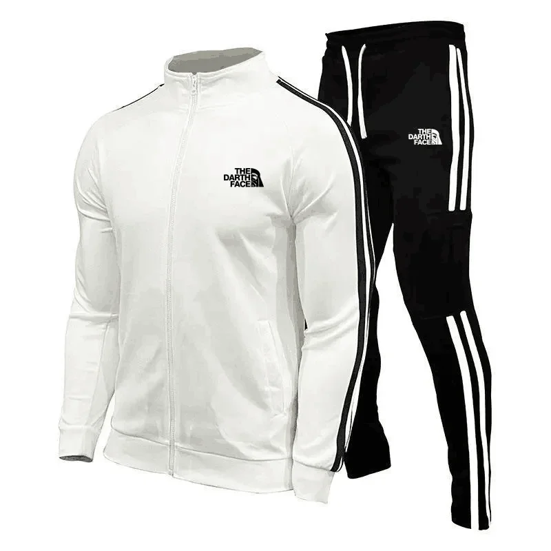 Conjunto de roupas esportivas masculinas, camisa com zíper, gola alta, roupas esportivas juvenis, roupas esportivas casuais de corrida, terno de fitness de 2 peças, novo