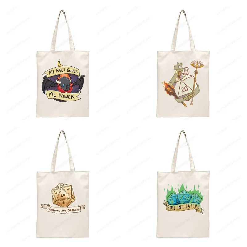 

Popular Dungeons and Dragons ShoppingBags Canvas Tote Bag Mom Reusable Cloth Harajuku Handbag Shoulder Bags durable light