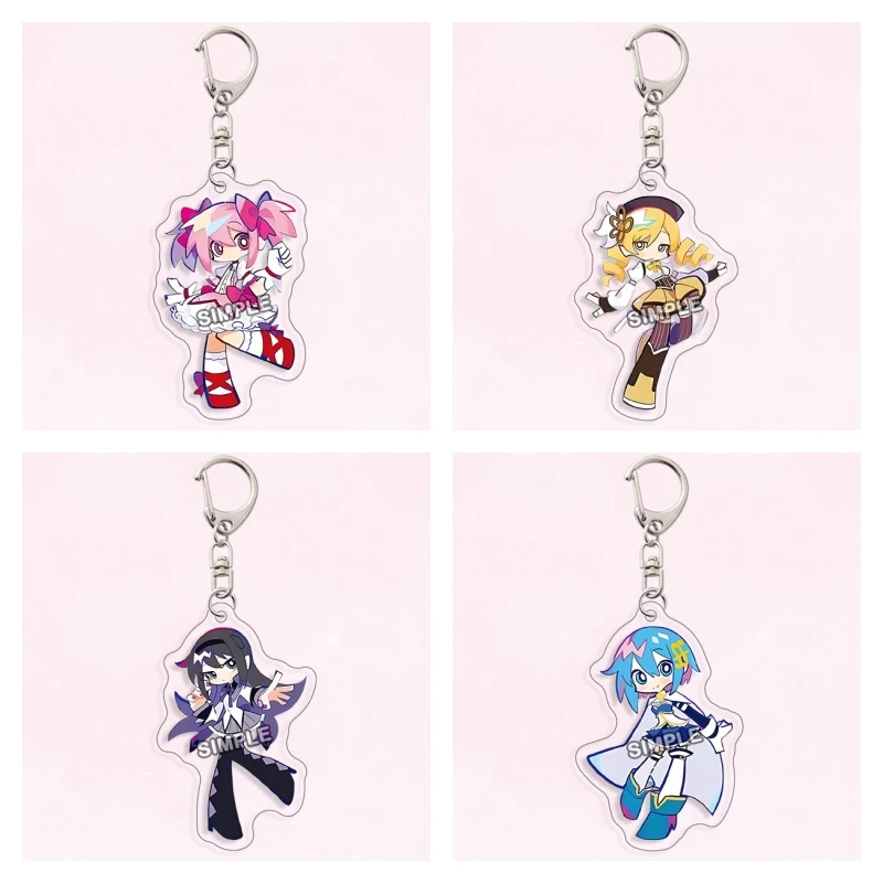 Puella Magi Madoka Magica Anime Figures Kaname Madoka Tomoe Mami Acrylic Keychains Akemi Homura Cute Key Ring Decor Pendant Gift