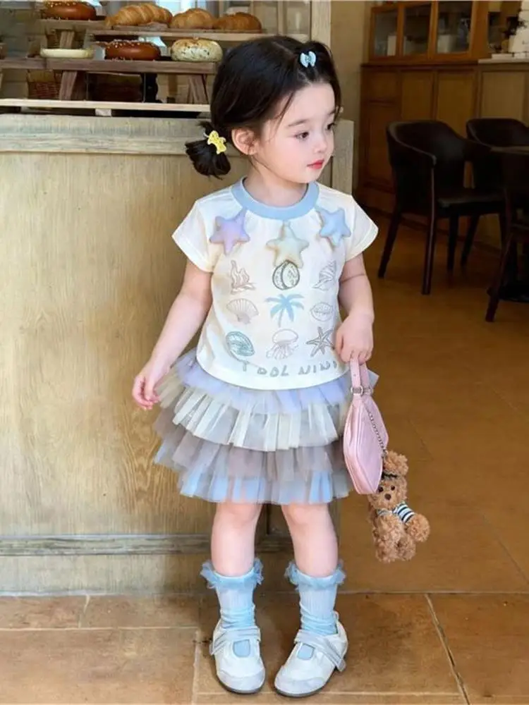 女の子の夏服甘いおしゃれなプリント半袖tシャツとスカートセット韓国風子供服ベビー服