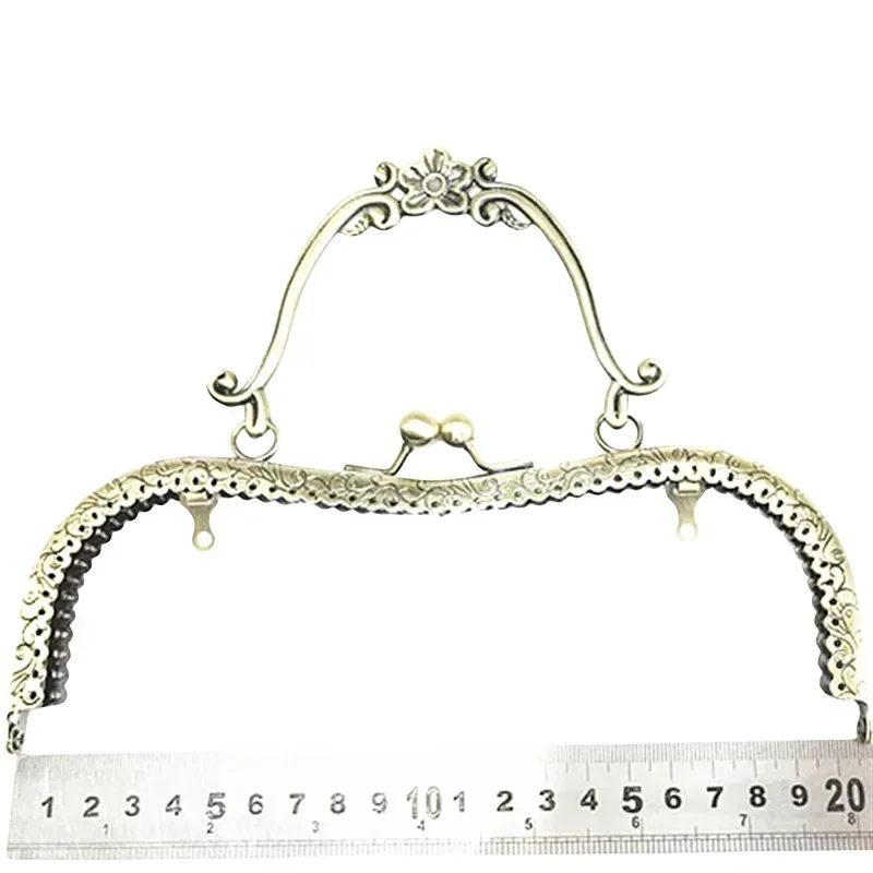 20.5cm Metal Purse Frame Handle Clutch Bag Accessories DIY Kiss Clasp Lock Bronze Embossing M-shaped HandBag Hardware