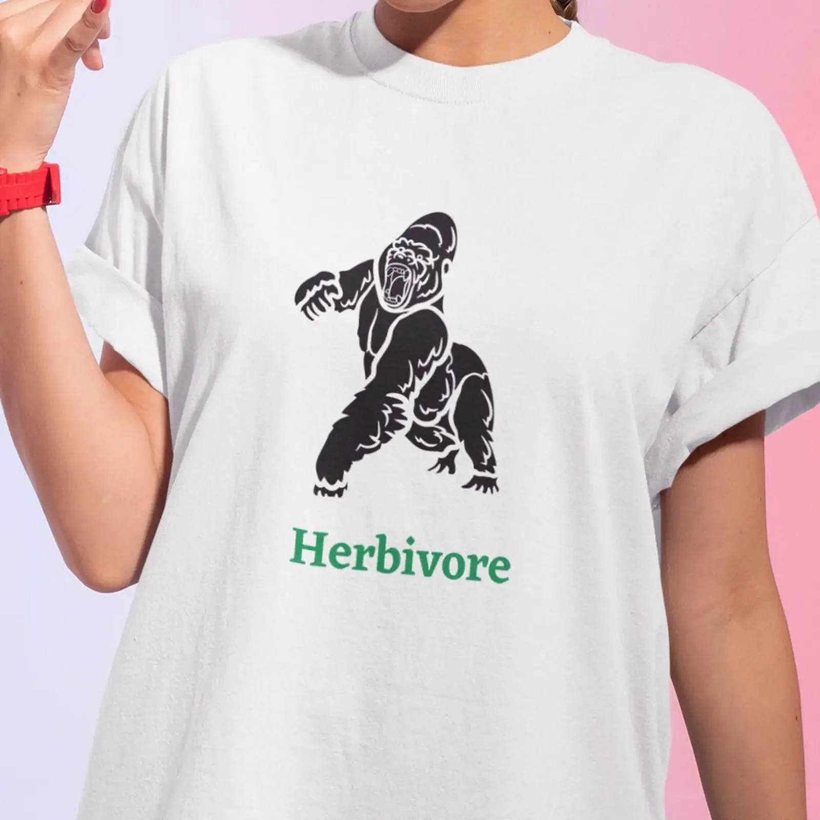 Organic Cotton Herbivore Gorilla T Shirt Vegan Plant Based Casual Birthday Holiday Top vintage Washed fashion streetwear homme