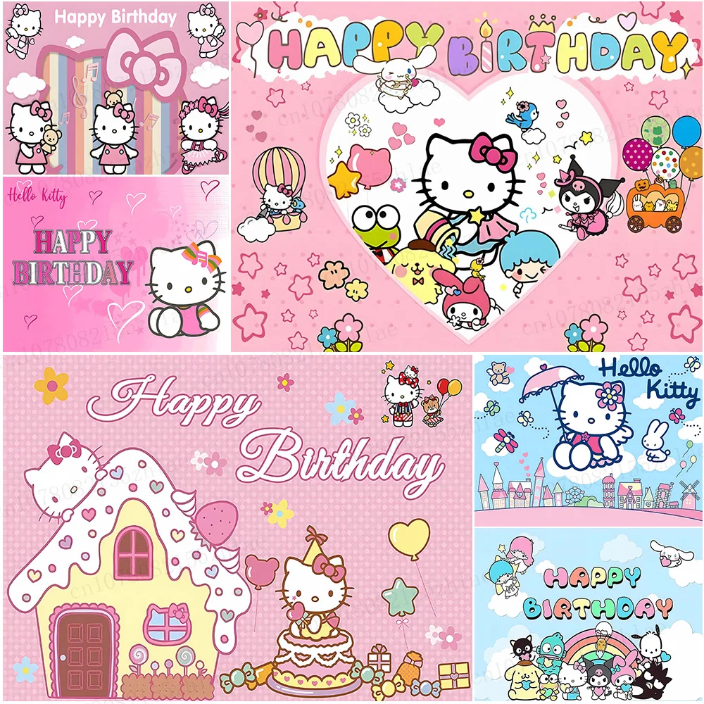 

Hello Kitty Birthday Party Photo Backdrop Baby Shower Birthday Party Banner Cartoon Photo Background