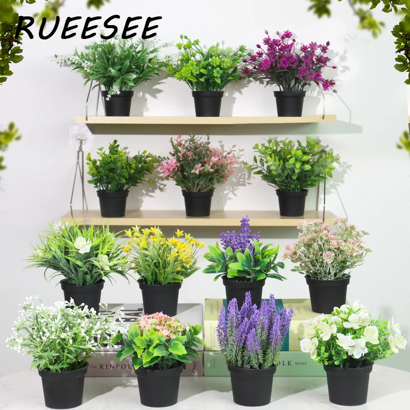 Artificial Flowers Plants Potted Green Bonsai Pot Plants Fake Flower Ornaments For Home Decoration Craft Plant Decorative