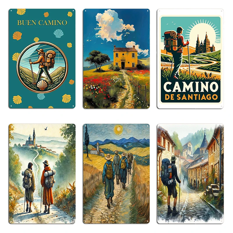 Camino De Santiago, carteles De Metal, pared, pub, sala De estar, platos personalizados, Camino De Santiago, senderismo, carteles De estaño