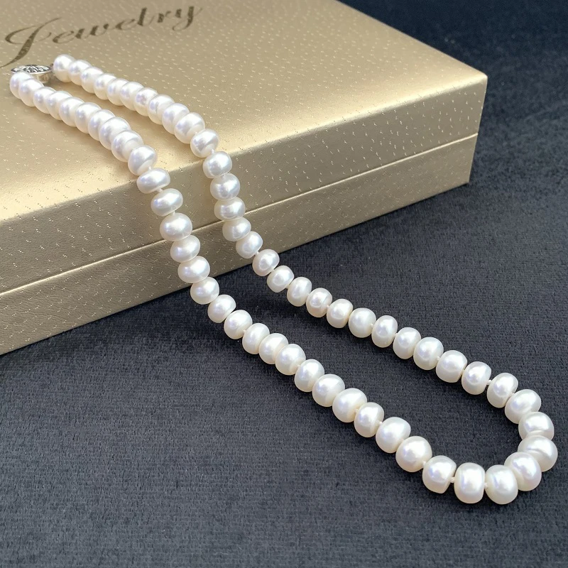 9-10mm AAA+ Natural Freshwater Pearl Necklace Classic White Pearl Choker Necklace Ideal Birthday Gift for Women