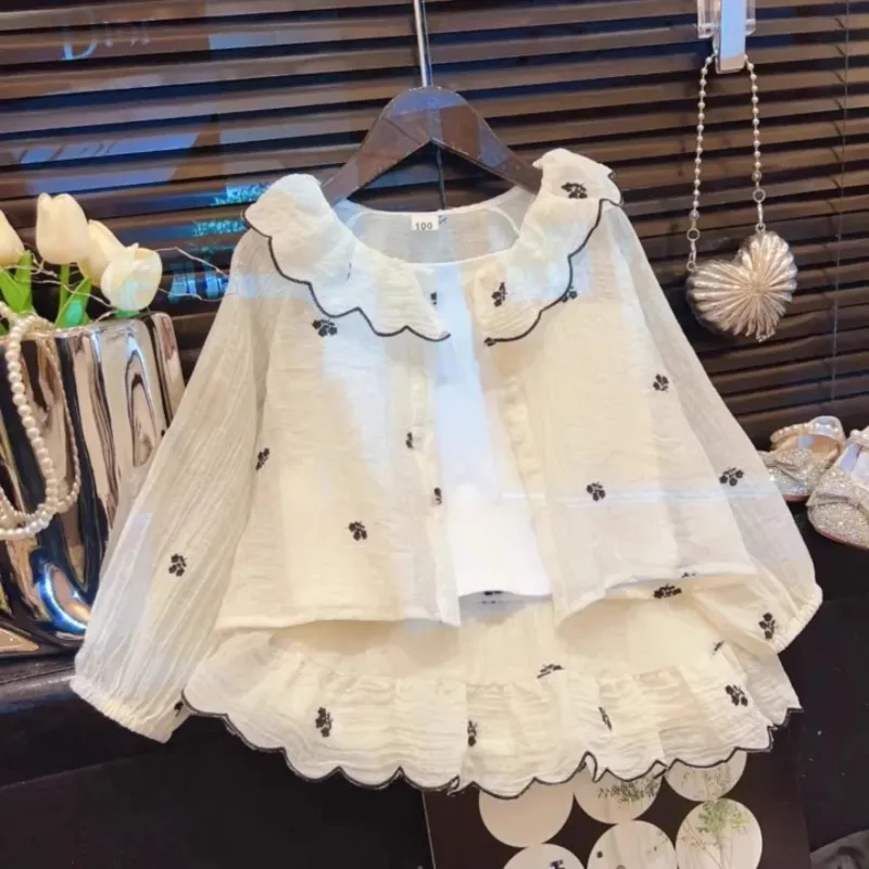 

TOY-Girls' Casual Outfit Summer New Fashionable Thin Jacket Short Skirt Strap Sun Protection Three-Piece Set for Baby Girls