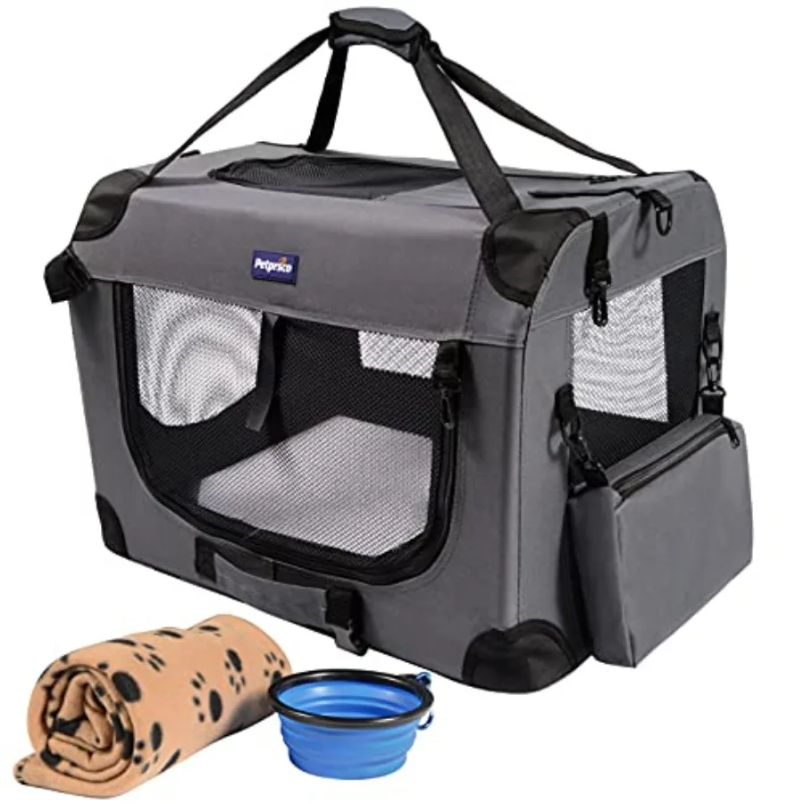 

Portable Collapsible Dog Crate Travel Dog Crate with Soft Warm Blanket and Foldable Bowl for Large Cats and Small Dogs door and