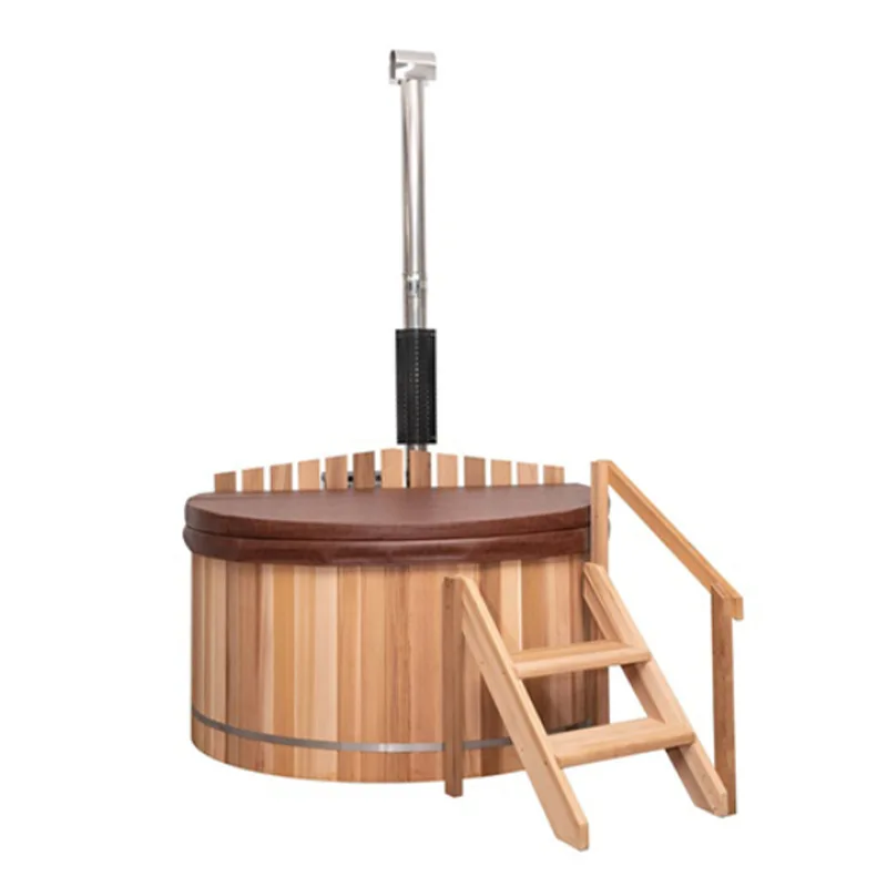 Wooden Hot Tub, 2-Person Outdoor Wood Burning Spa Bath Barrel, Red Cedar Soaking Tub
