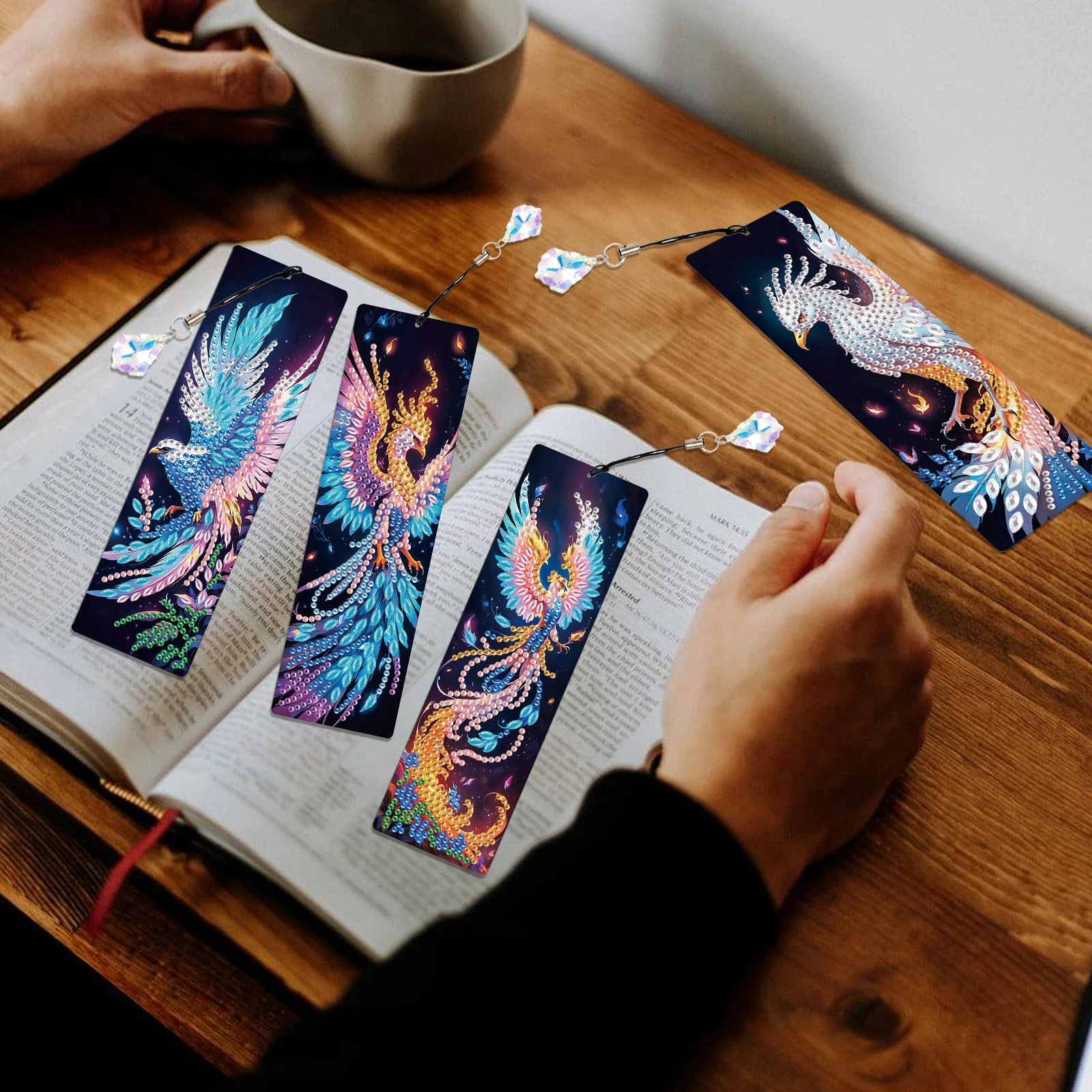 4pcs Diamond Art Painting Bookmarks Kits for Adults,Animals DIY Bling Crystal Pendant Bookmark for Home Office Diamond Art Gifts - view 5