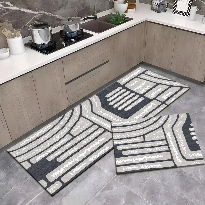 VIKAMA Crystal Velvet Kitchen Floor Mat Home Anti-Slip, Oil-Proof, Water-Proof Mat, Dirt-Resistant No-Cleaning Carpet Home Decor