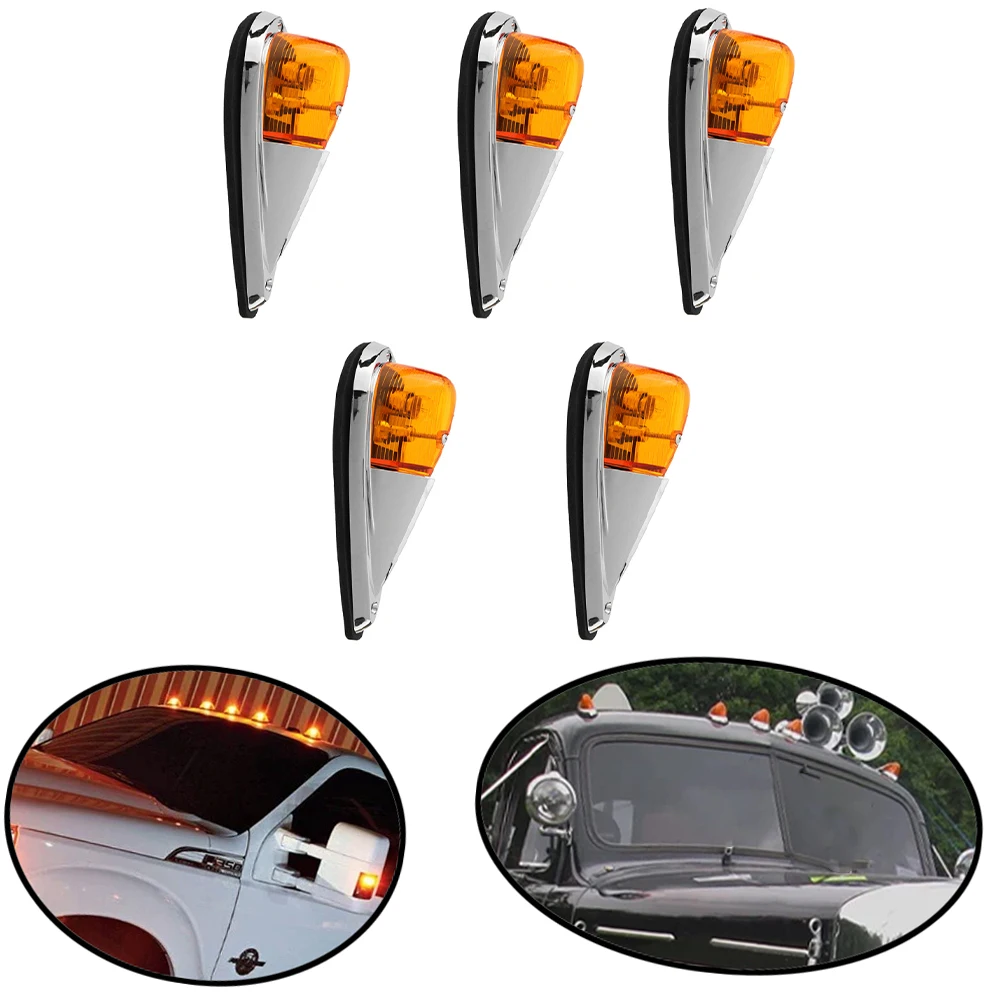

5pcs 12V Cab Marker Lights Cab Roof Top Marker Running Lights Yellow Signal Lamp Head Light Universal