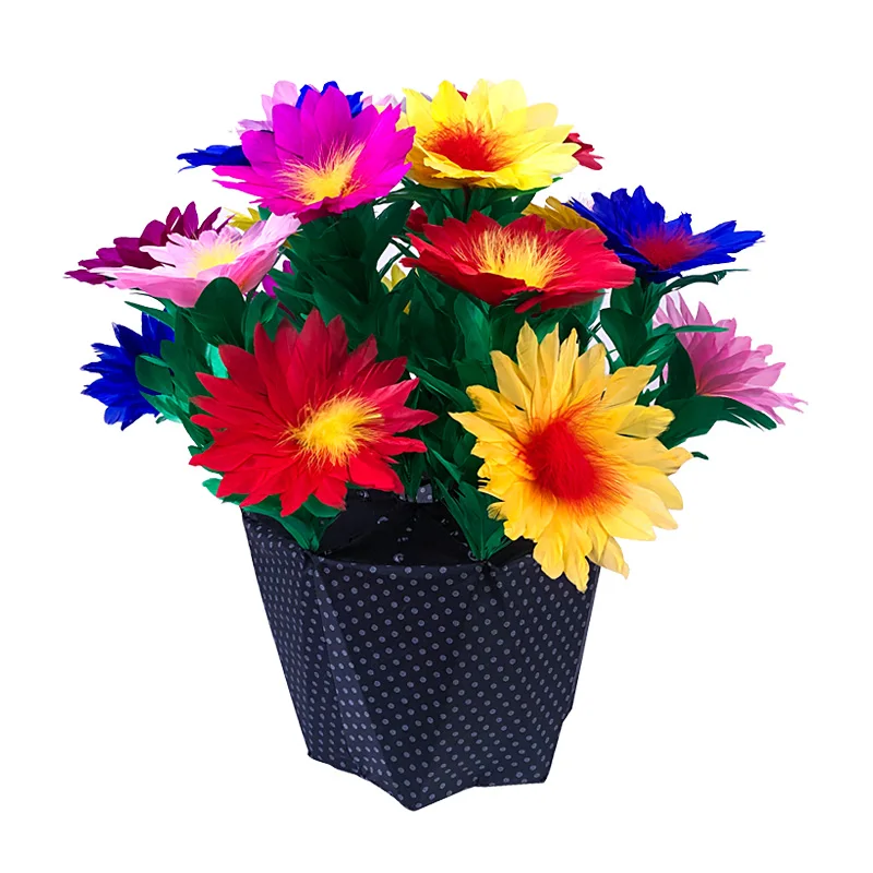 silk to Flower Pots flash to Feather flower pot Folding flower pot Colorful feather flower Stage Magic Tricks Gimmick