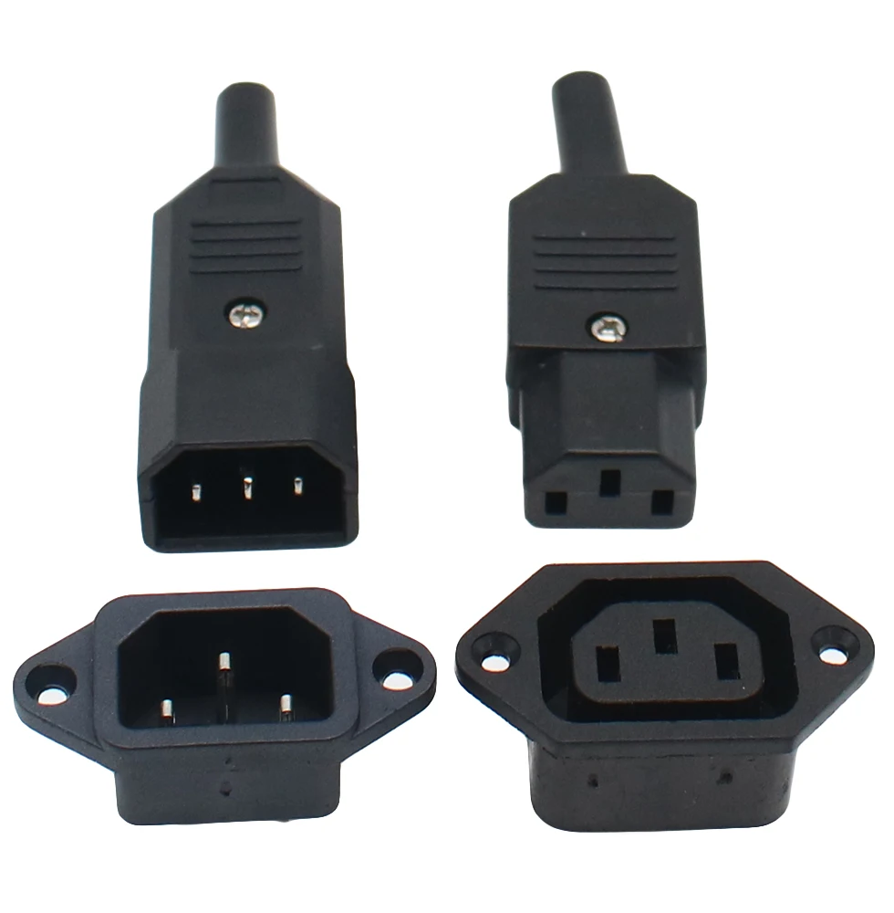 Iec320 c14 c13 tomada elétrica ac 3 fêmea macho entrada conector 3 pinos soquete de montagem