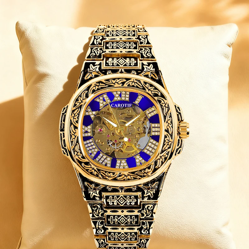 

Мужские черные и золотые стальные ремешки в стиле ретро, повседневные механические часы с турбийоном и указателем