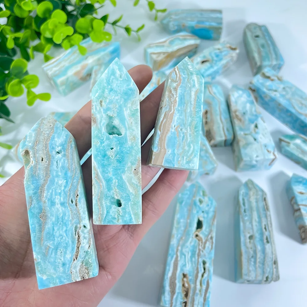 1Pc Unique Handcrafted Blue Aragonite & Hemimorphite Crystal Tower for Crystal Home Decor Home Decor Holiday Gifts