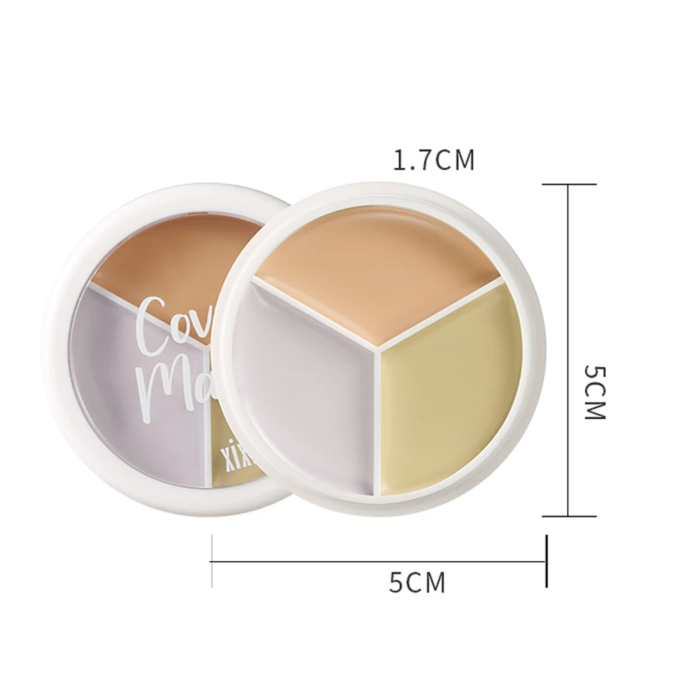 Palette anti-cernes hydratante pour le visage, 3 couleurs, couverture noire, taches sur les yeux, acné, rainure de déchirure imprimée, crème éclaircissante, cosmétique