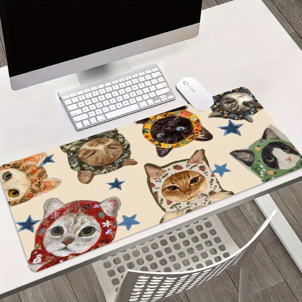 large mouse pad desk pad pc accessories anti-slip rubber edge locking office mat gaming mats Adorable Kitten Hood Computer Desks