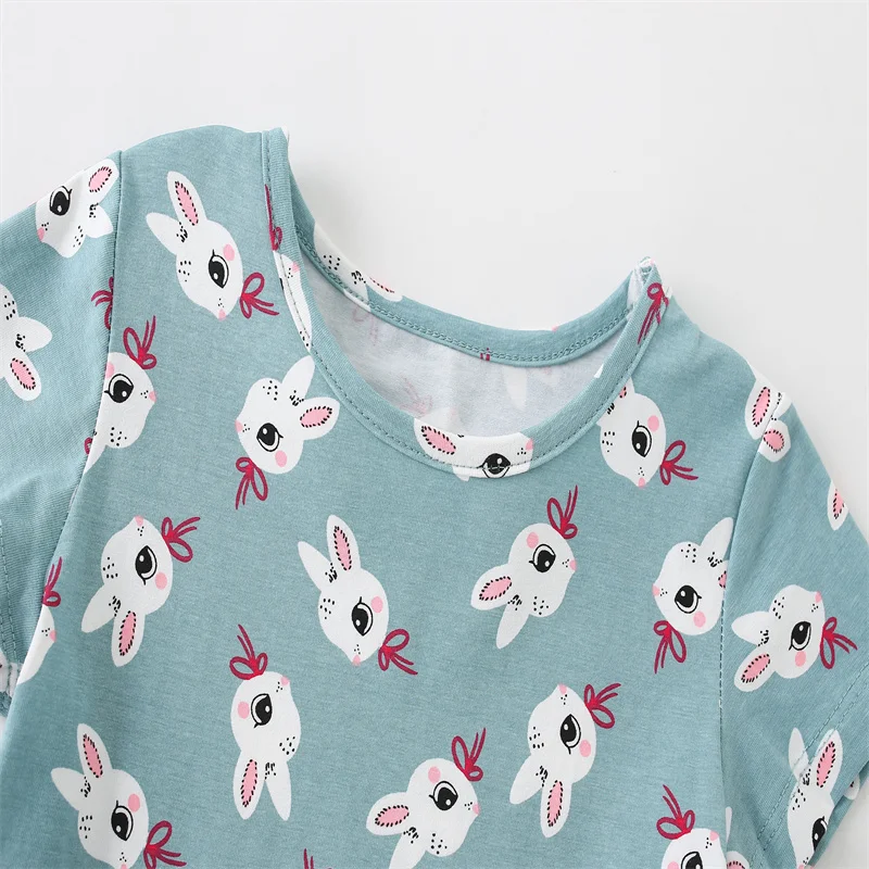 Jumping Meters 2-7T Summer Princess Girls Dresses Short Sleeve Animals Bunny Children\'s Clothing Hot Selling Toddler Kids Frocks