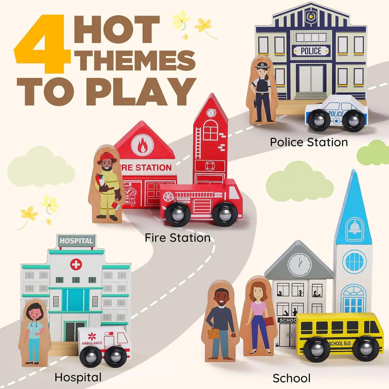 유아용 112피스 나무 기차 세트 - 양면 기차 트랙, 남아 및 여아를 위한 완벽한 나무 장난감