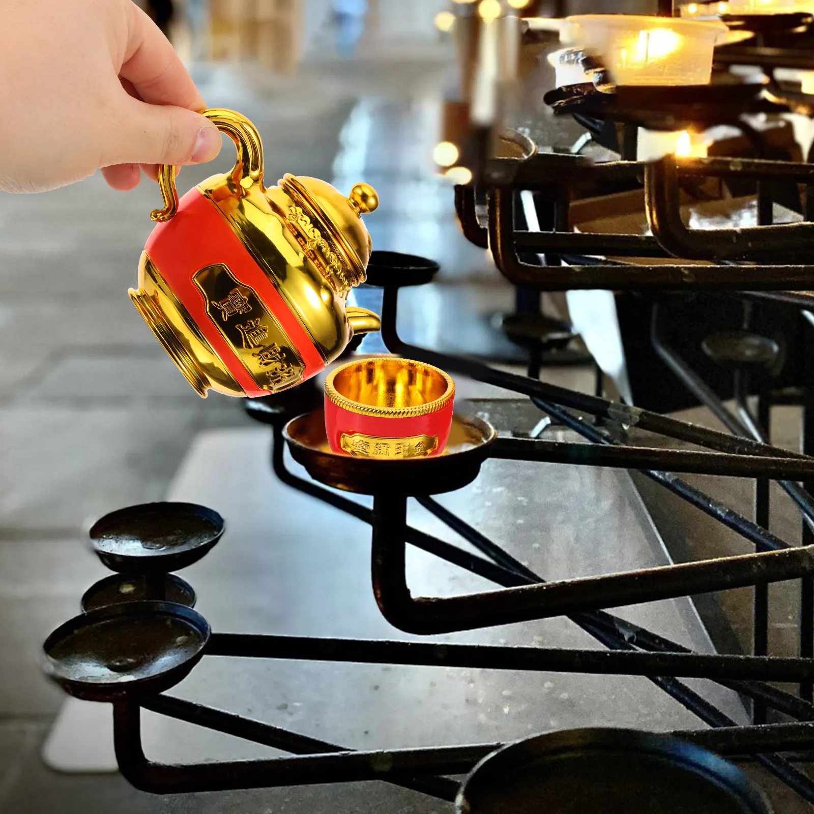 

Gold Plated Teapot Cups Set Elegant Offering Cups Pot Worship Accessories Cup Ceremony Glassware