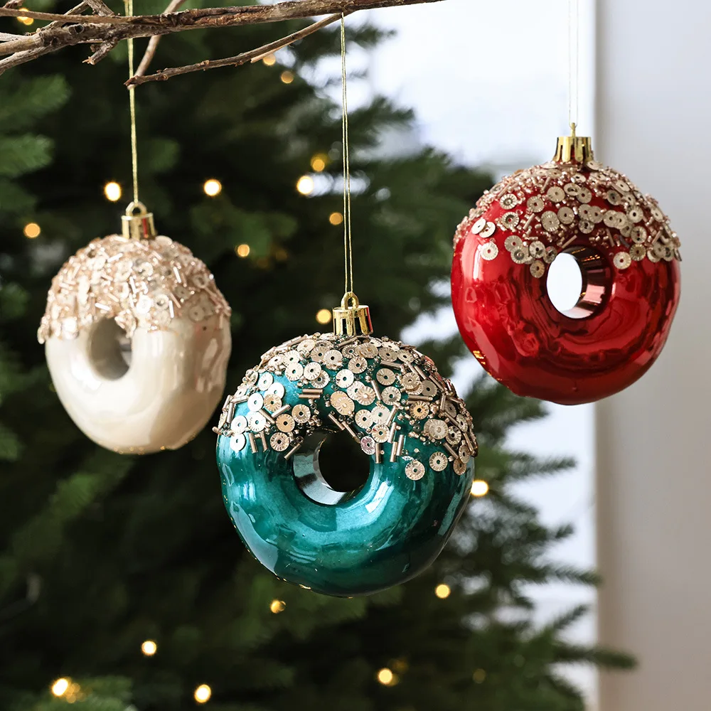 

3Pcs New Donut Hanging Christmas Plastic Balls Tree Top Star Christmas Tree Decoration Christmas House Hanging Donut Candy