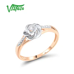 VISTOSO Real 14K 585 Two-Tone Gold Ring For Women Sparkling Diamonds Delicate Wedding Engagement Classic Gift Fine Jewelry