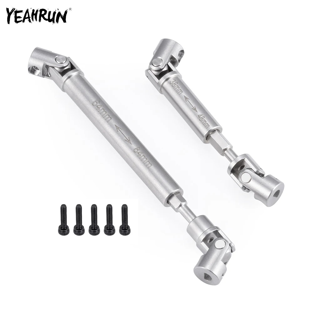 YEAHRUN 64-84mm 38-48mm Stainless Steel Drive Shafts CVD Driveshaft for 1/24 Axial SCX24 AXI00005 RC Crawler Car Upgrade Parts