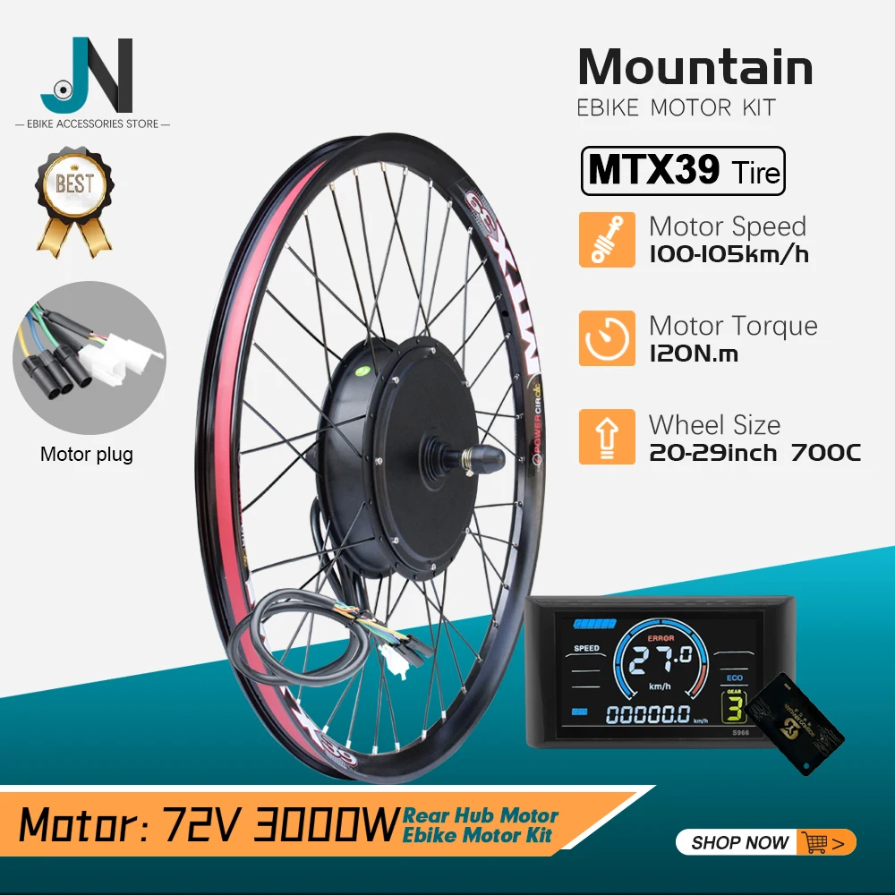

MTX Rim 72 В 3000 Вт Комплект для переоборудования электрического велосипеда с S966 NFC Бесщеточная задняя ступица Двигатель Скорость колеса 100-105 км/ч для комплекта электронного велосипеда