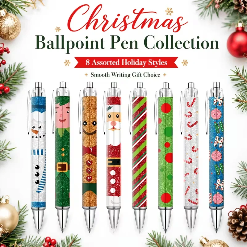 8/16 Pcs Christmas-themed Ballpoint Pens Festive Christmas Tree Santa Claus Snowman Winter Day Stationery For Office Home Party