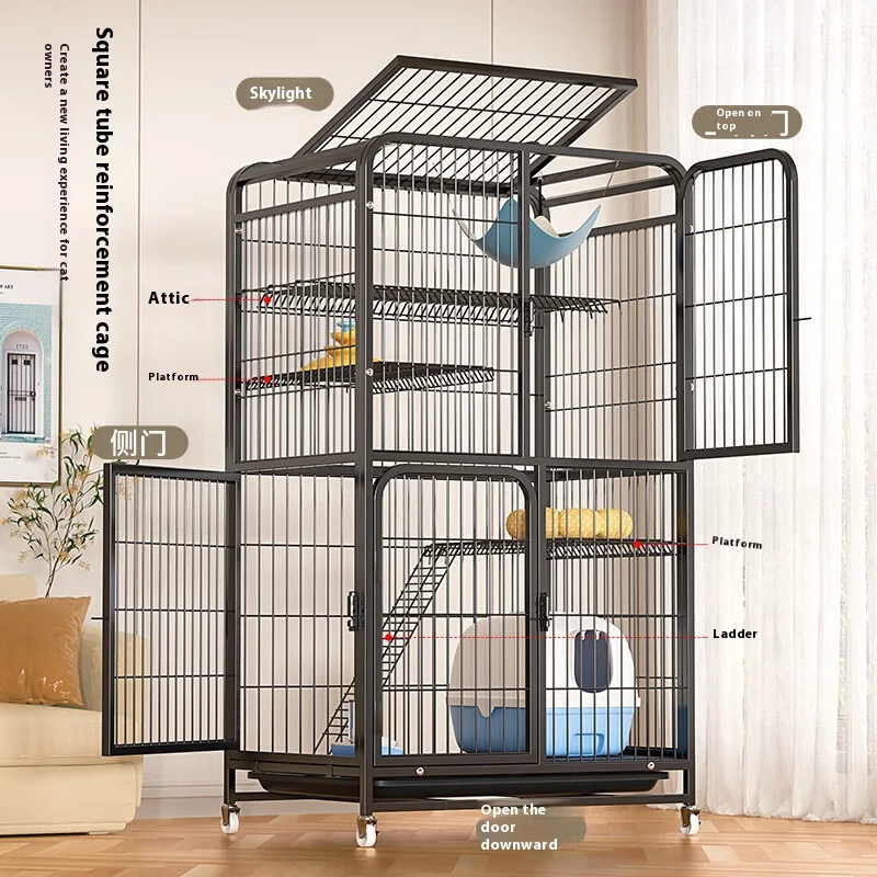 Custom Home-use Cat Cage With Extra Large Free Space Multi-tier Small Cat House Indoor Villa Pet Nest For Kittens Cat Hammock