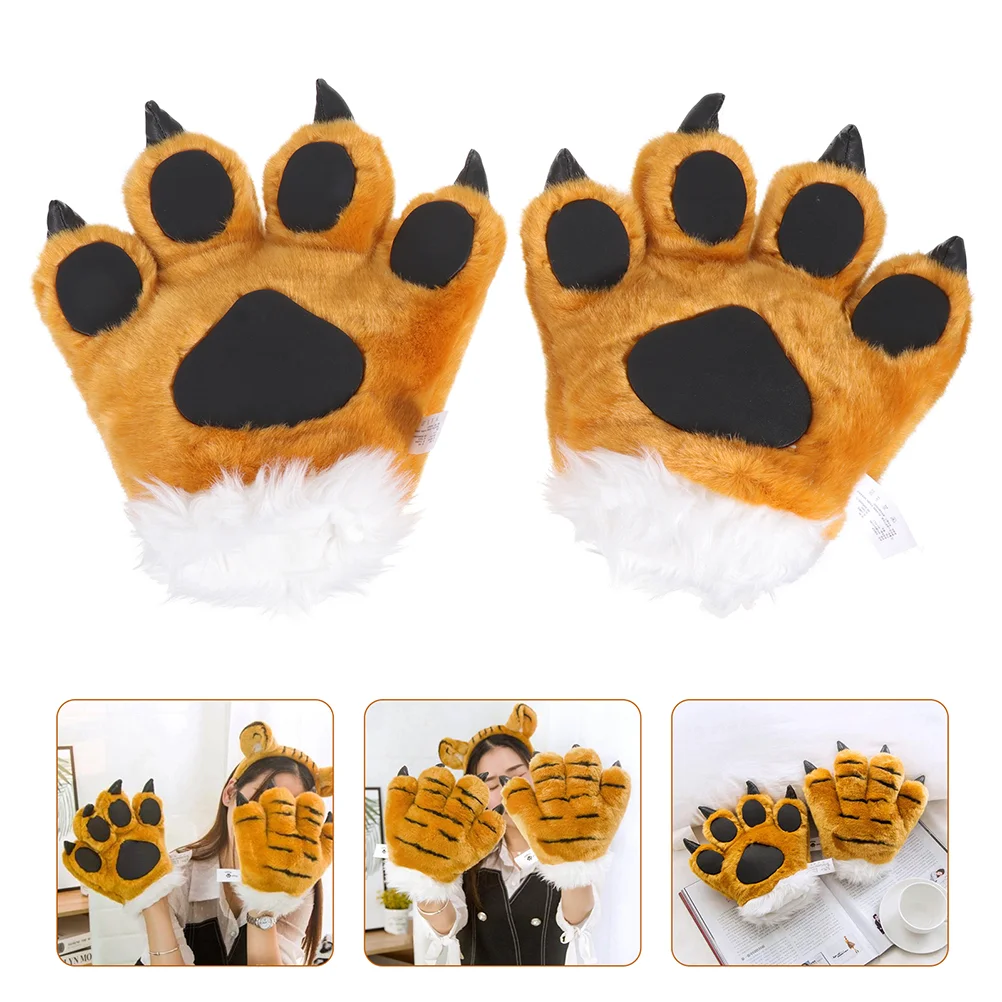 

Tiger Cosplay Tail Costume for Kids Long-wearing Props Animal Party Plush Material Gloves