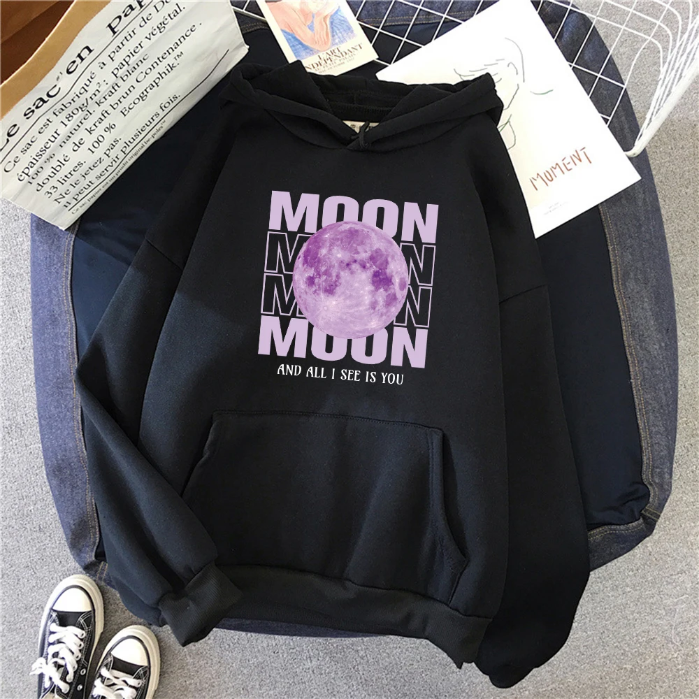 Purple Moon Creative Printed Hoody Women Hip Hop Creativity Hoodies Pocket Fleece Streetwear Fashion Casual Hoodie Unisex