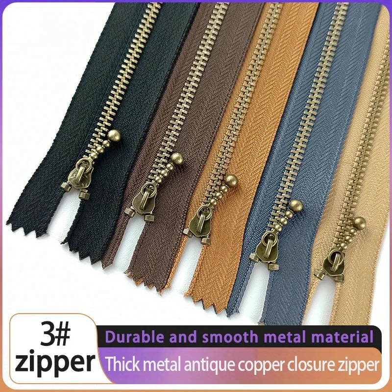 6 piezas 12 piezas 3 # Juego de cremallera de Color aleatorio para bolsos DIY, herramientas de costura hechas a mano, cremallera corta de latón y Metal, extremo cerrado multicolor