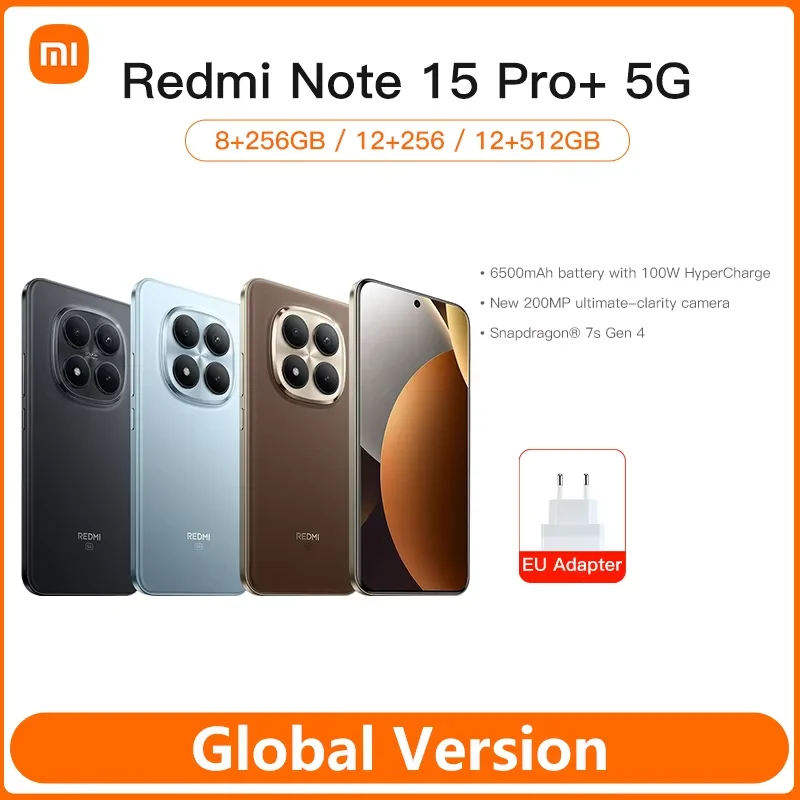 Xiaomi Mobile Phones Redmi Note 15 Pro+ 5G Global Version Snapdragon® 7s Gen 4 NFC 6.83" CrystalRes AMOLED display 6500mAh