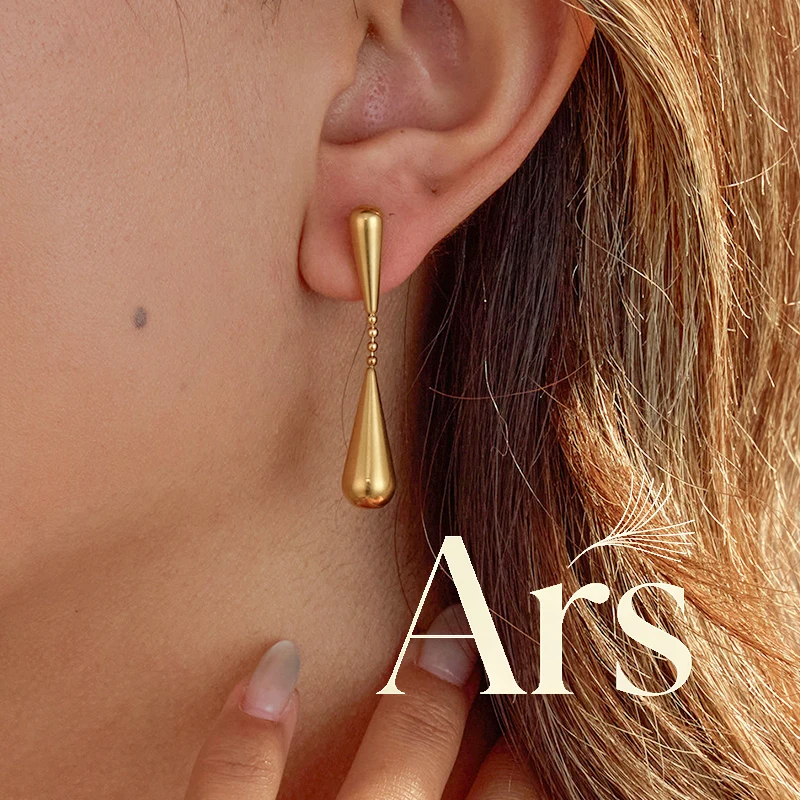Ars Edelstahl-Ohrringe für Damen, 18 Karat vergoldet, Tropfen-Ohrring, doppelter Tropfen-Ohrring, minimalistische Ohrringe