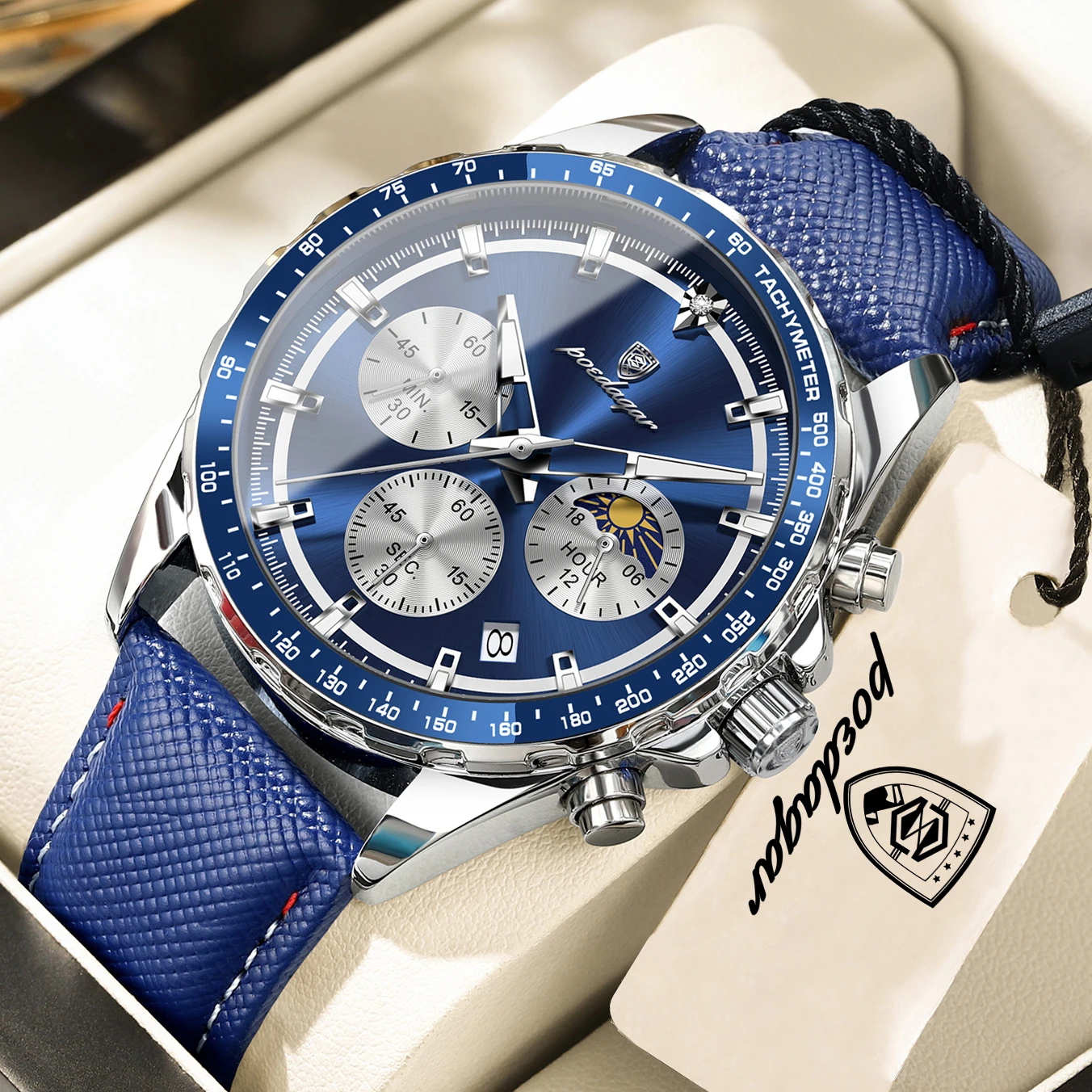 Men's Luminous Waterproof Chronograph Leather Wristwatch