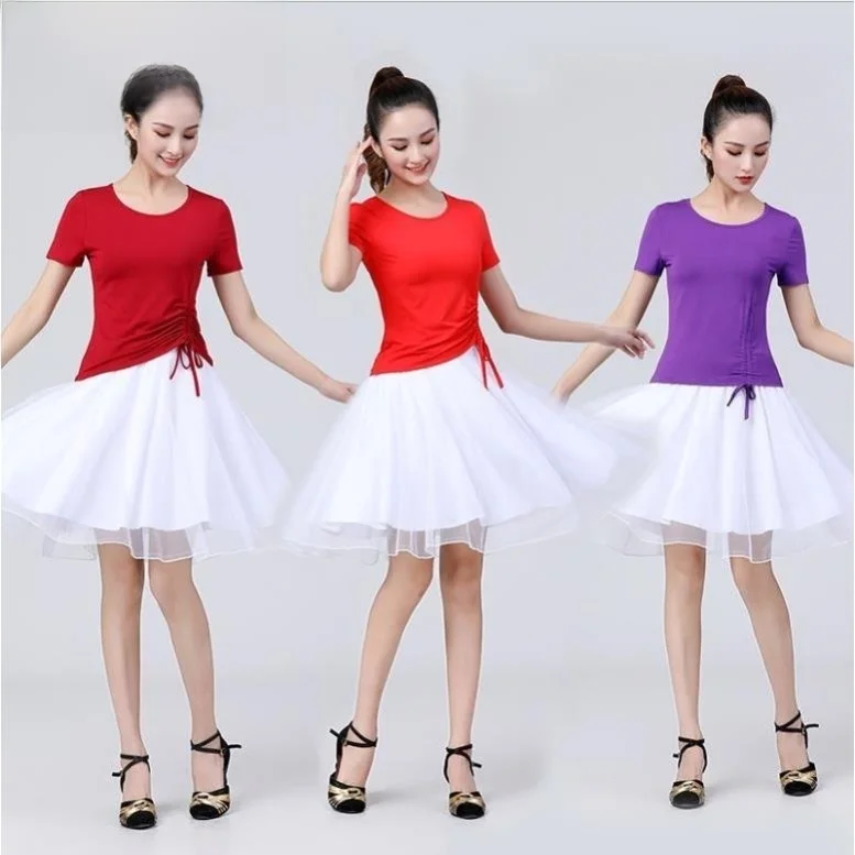 

Summer New ort Sve ort Skirt Set Square Dance Costume Fitn Dance Clothes Me Skirt Women's Sle Student Activi