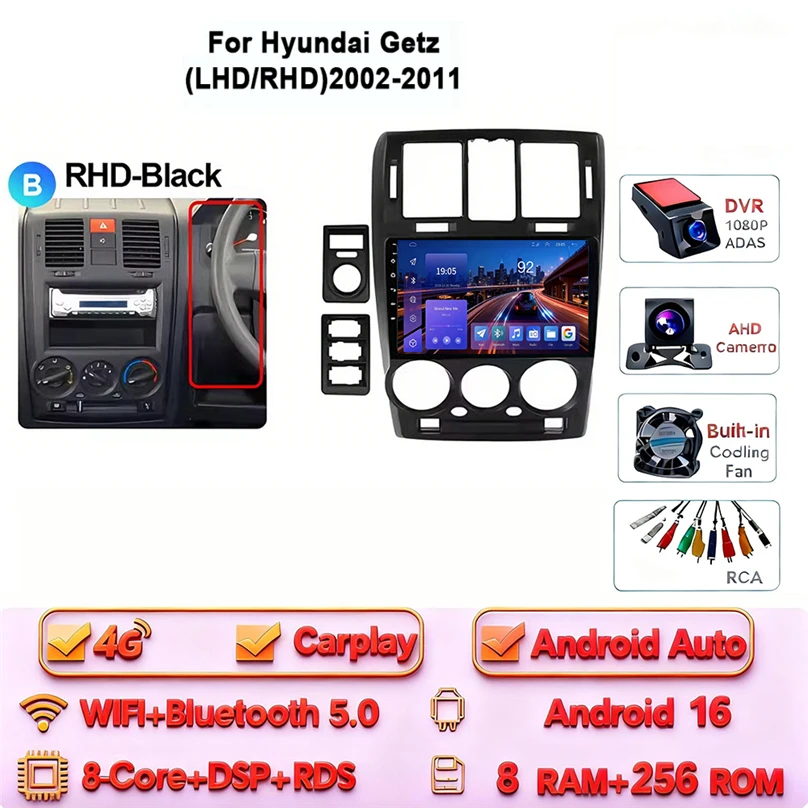 Android 16 Carplay Android Auto 4G WIFI voor HYUNDAI GETZ 2002-2011 GPS DSP BT 2Din Touchscreen multimedia Autoradio - afbeelding 1