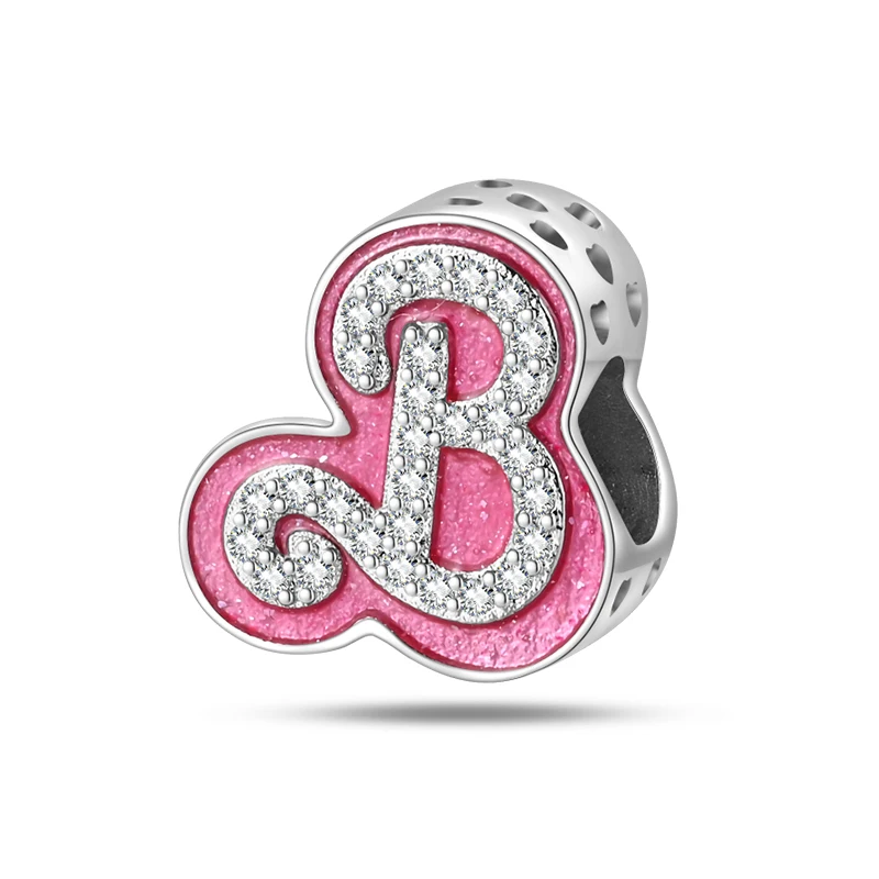 

100% 925 Sterling Silver Charm Bead 3mm Princess Pink Letter B Sweet DIY Original Design Elegant Fine Jewelry