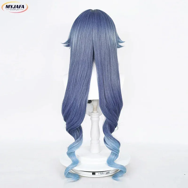 ليلى شعر مستعار تأثيري لعبة ليلى طويل أزرق التدرج مجعد مقاومة للحرارة الاصطناعية الشعر حفلة للجنسين الباروكات شعر مستعار Cap72b