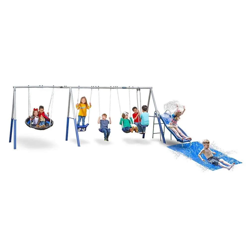 

Fun Always Outdoor Playground with Water Slide, Super Disc Swing, and AirGlider for 2 with FootRests, for up to 8 Kids