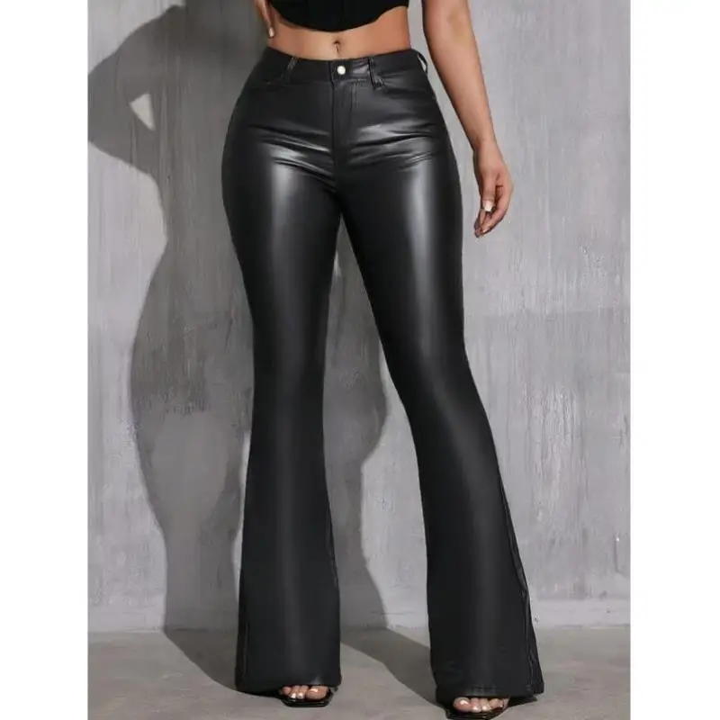 

Faionable Pure Color Leather Casual Pants for Men And Women Straight Leg Sle PVC Material ex Neutral Sle