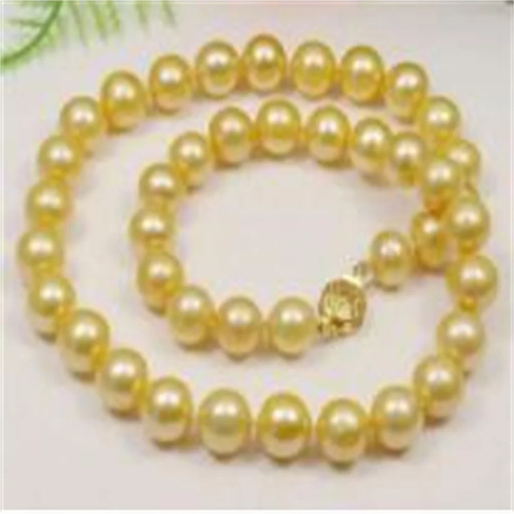 10-11mm south sea Yellow natural Pearl Necklace 18