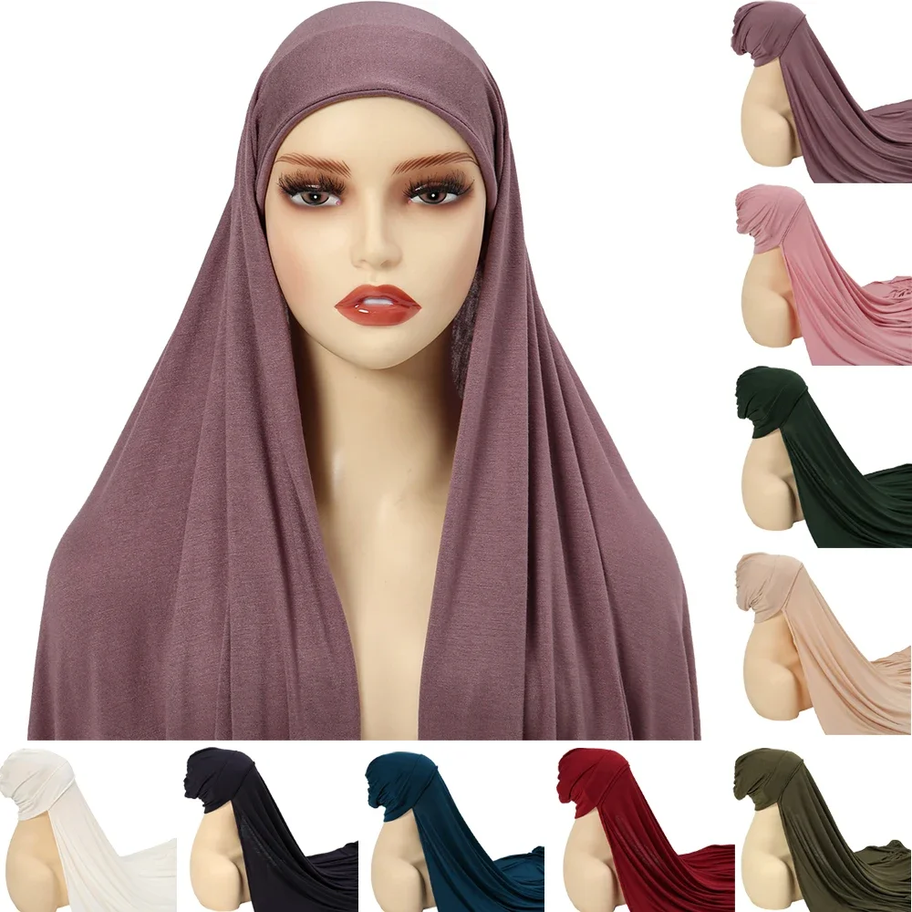 Hijab com tampa inferior anexada chiffon hijab cachecol instantâneo hijab muçulmano moda feminina headwrap xales turbante hijab para mulher