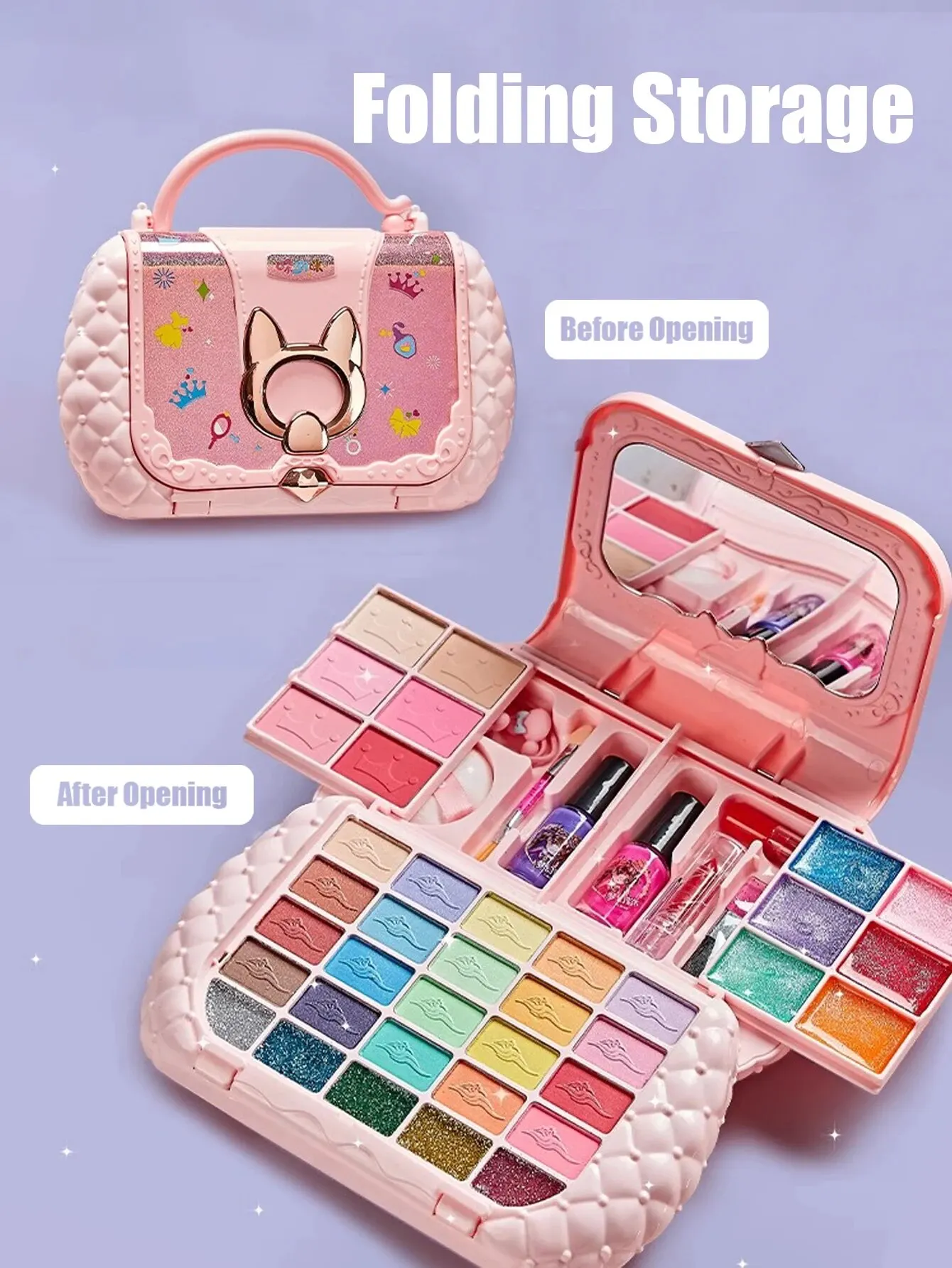 Giocattoli di bellezza per bambini Kit per il trucco borsa piccola lavabile finta gioca Set di cosmetici giocattoli con specchio regali di compleanno Non tossici e sicuri ragazza